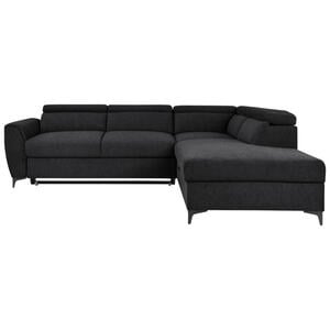 Carryhome Ecksofa, Schwarz, Textil, 5-Sitzer, Ottomane rechts, L-Form, 255x217 cm, Liegefunktion, seitenverkehrt erhältlich, Schlafen auf Sitzhöhe, Rücken echt, Wohnzimmer, Sofas & Couches, Wohnla