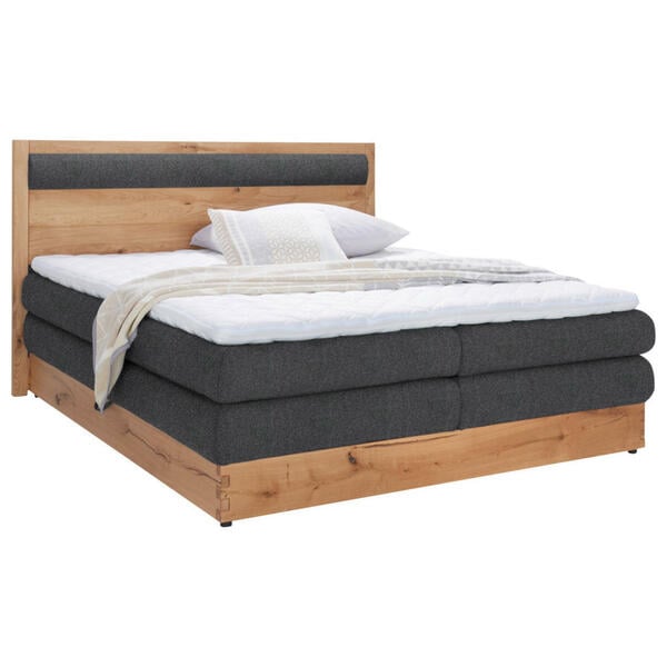 Bild 1 von Valnatura Boxspringbett, Grau, Eiche, Textil, Eiche, massiv, H2, 7-Zonen, Höhe ca. 17,5 cm, 160x200 cm, Fsc, Reach, Made in EU, Bettkasten, Federkernmatratze, Stoffauswahl, Topper durchgehend, in ve