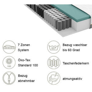 Schlaraffia Gel-Taschenfederkernmatratze Primus Next 270 Tfk, Grau, Weiß, Textil, H3, 180x210 cm, Oeko-Tex® Standard 100, Härtegradauswahl, Bezug abnehmbar/waschbar, atmungsaktiv, schadstoffgeprü