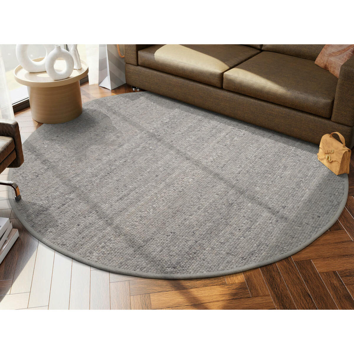 Bild 1 von Linea Natura Handwebteppich, Grau, Textil, meliert, rund, für Fußbodenheizung geeignet, Teppiche & Böden, Teppiche, Naturteppiche