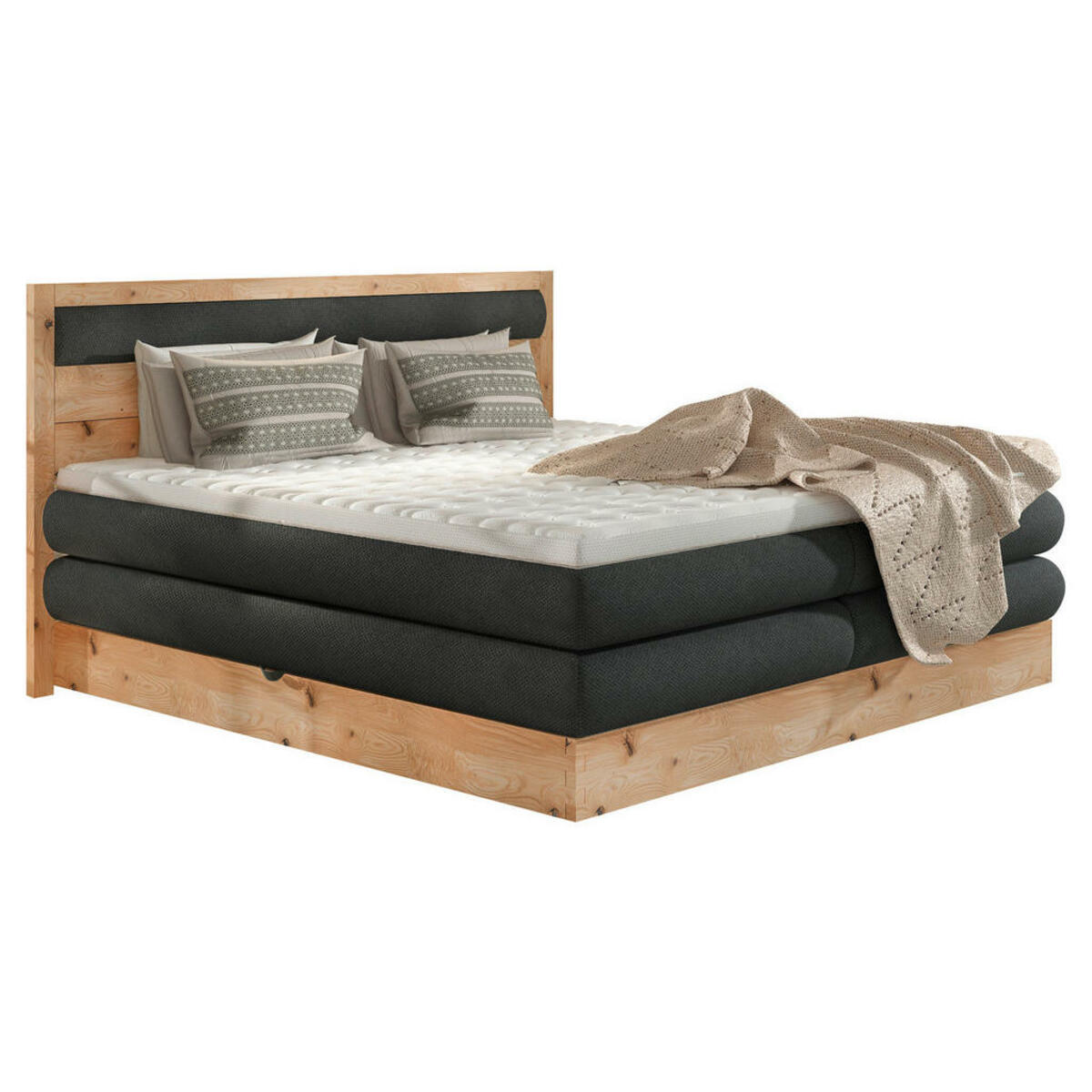 Bild 1 von Valnatura Boxspringbett, Anthrazit, Eiche, Textil, Eiche, massiv, H2, 7-Zonen, Höhe ca. 17,5 cm, 160x200 cm, Fsc, Reach, Made in EU, Bettkasten, Federkernmatratze, Stoffauswahl, Topper durchgehend,