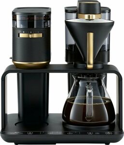 Melitta Kaffeemaschine mit Mahlwerk EPOS® 1024-04, 1l Kaffeekanne, Papierfilter 1x4, Schwarz/Gold, 360°rotierender Wasserauslauf