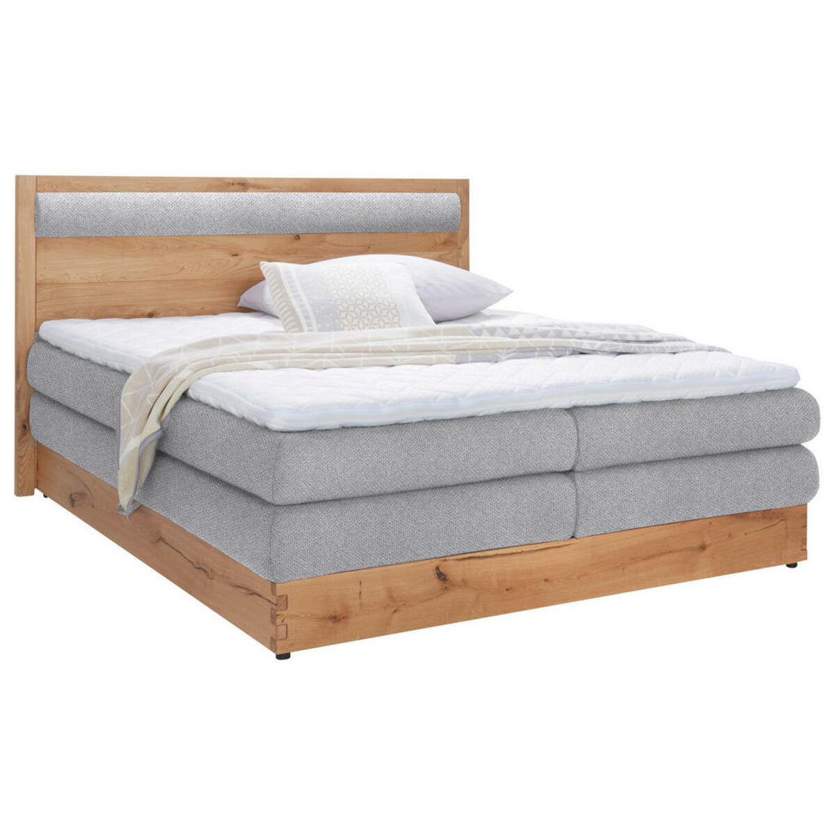 Bild 1 von Valnatura Boxspringbett, Eiche, Hellgrau, Textil, Eiche, massiv, H2, 7-Zonen, Höhe ca. 17,5 cm, 180x200 cm, Fsc, Reach, Made in EU, Bettkasten, Federkernmatratze, Stoffauswahl, Topper durchgehend, i
