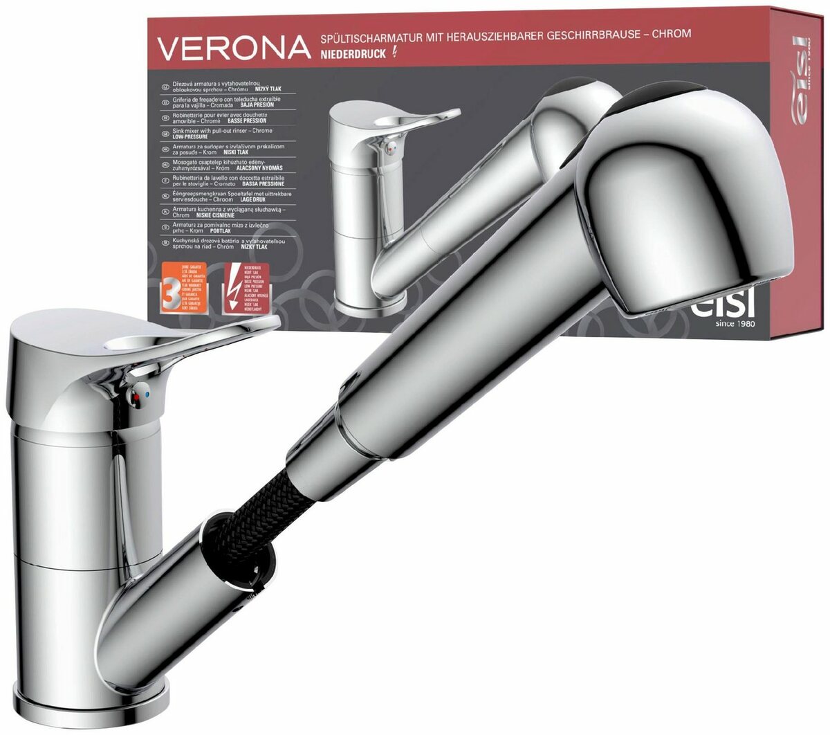 Bild 1 von Eisl Spültischarmatur Verona mit Geschirrbrause, Niederdruck, 360° schwenkbar, Mischbatterie, Chrom