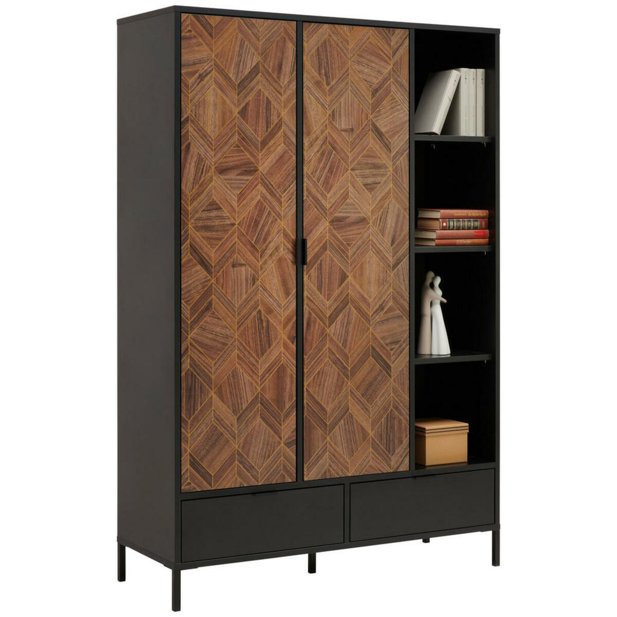 Bild 1 von Hom`in Highboard, Schwarz, Gold, Metall, 9 Fächer, 2 Schubladen, 117.1x173.6x42 cm, Typenauswahl, stehend, Wohnzimmer, Kommoden & Sideboards, Highboards
