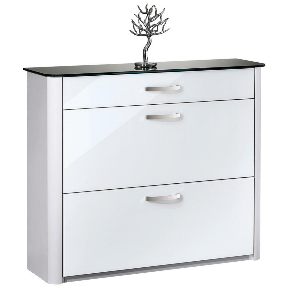 Bild 1 von Moderano Schuhkipper, Silber, Alu, Weiß Hochglanz, Metall, 1 Schubladen, 117x97x35 cm, Typenauswahl, Beimöbel erhältlich, Garderobe, Schuhkipper