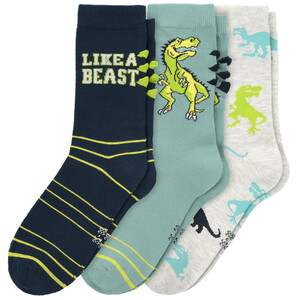 3 Paar Jungen Socken mit Dino-Motiv DUNKELBLAU / BLAU / HELLGRAU