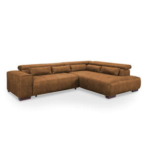 Livetastic Eckschlafsofa, Cognac, Textil, Buche, massiv, Uni, 4-Sitzer, Füllung: Silikon, Schaumstoffflocken, 309x230 cm, Stoffauswahl, Bettfunktion erhältlich, Rücken echt, Armteil links, Wohnzim