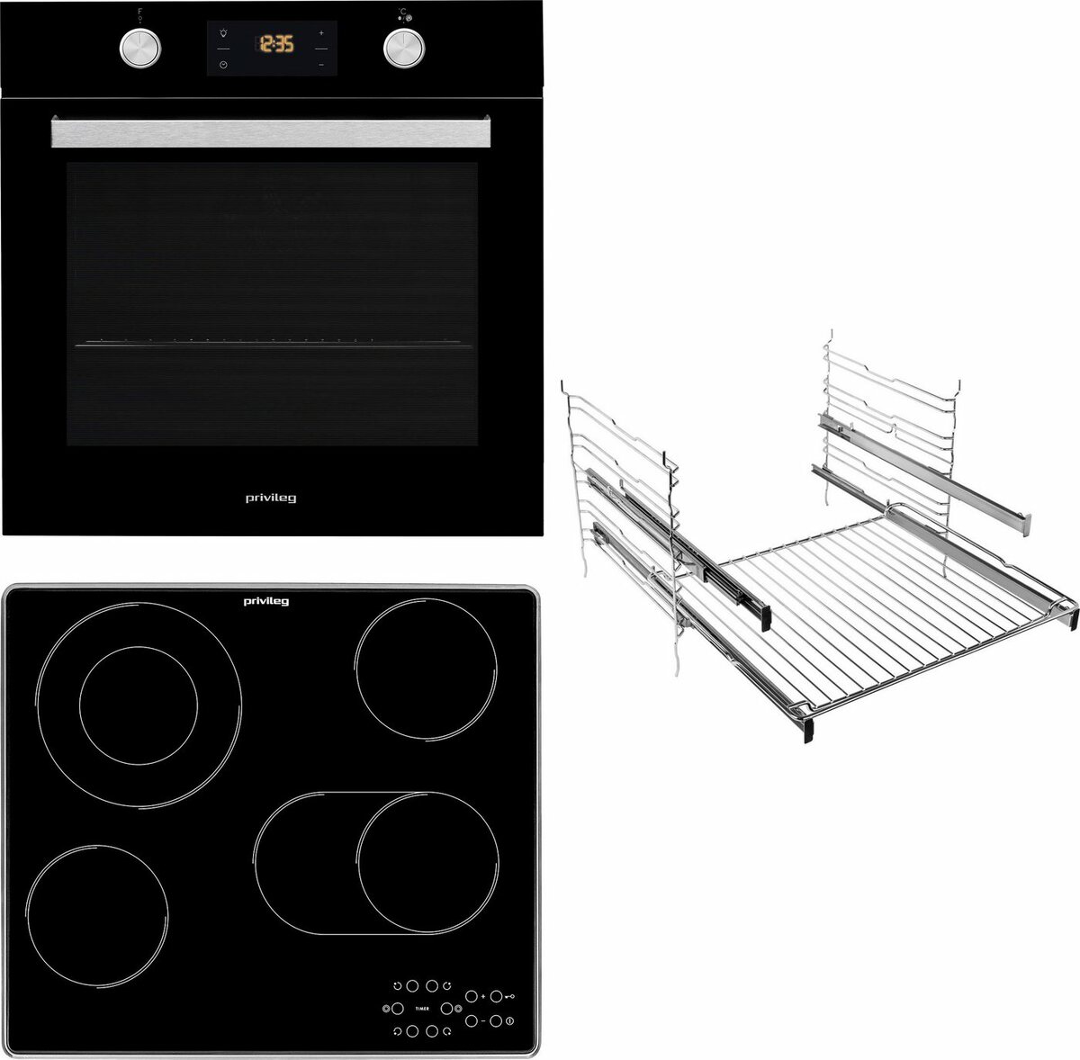Bild 1 von Privileg Backofen-Set BAKO Turn&Cook 450 BLACK, mit Teilauszug, Pyrolyse-Selbstreinigung