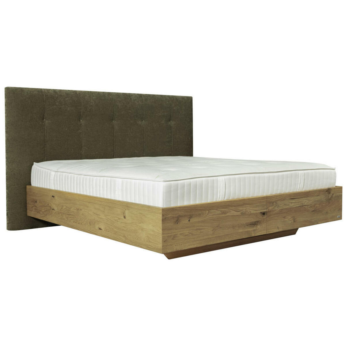 Bild 1 von Valnatura Boxspringbett, Waldgrün, Wildeiche, Textil, Wildeiche, massiv, H3 + H4, 7-Zonen, Höhe ca. 25 cm, 160x200 cm, Made in Austria, gepolstertes Kopfteil, in verschiedenen Holzarten erhältlich