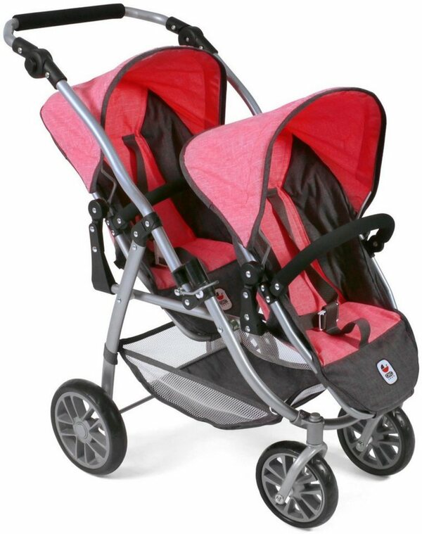 Bild 1 von CHIC2000 Puppen-Zwillingsbuggy Tandem-Puppen-Buggy Vario, Anthrazit-Pink, mit schwenkbaren Vorderrädern