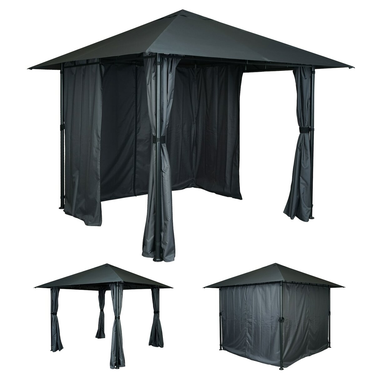 Bild 1 von Pergola MCW-J63, Garten Pavillon Terrassenüberdachung mit Seitenwand 3x3m ~ anthrazit