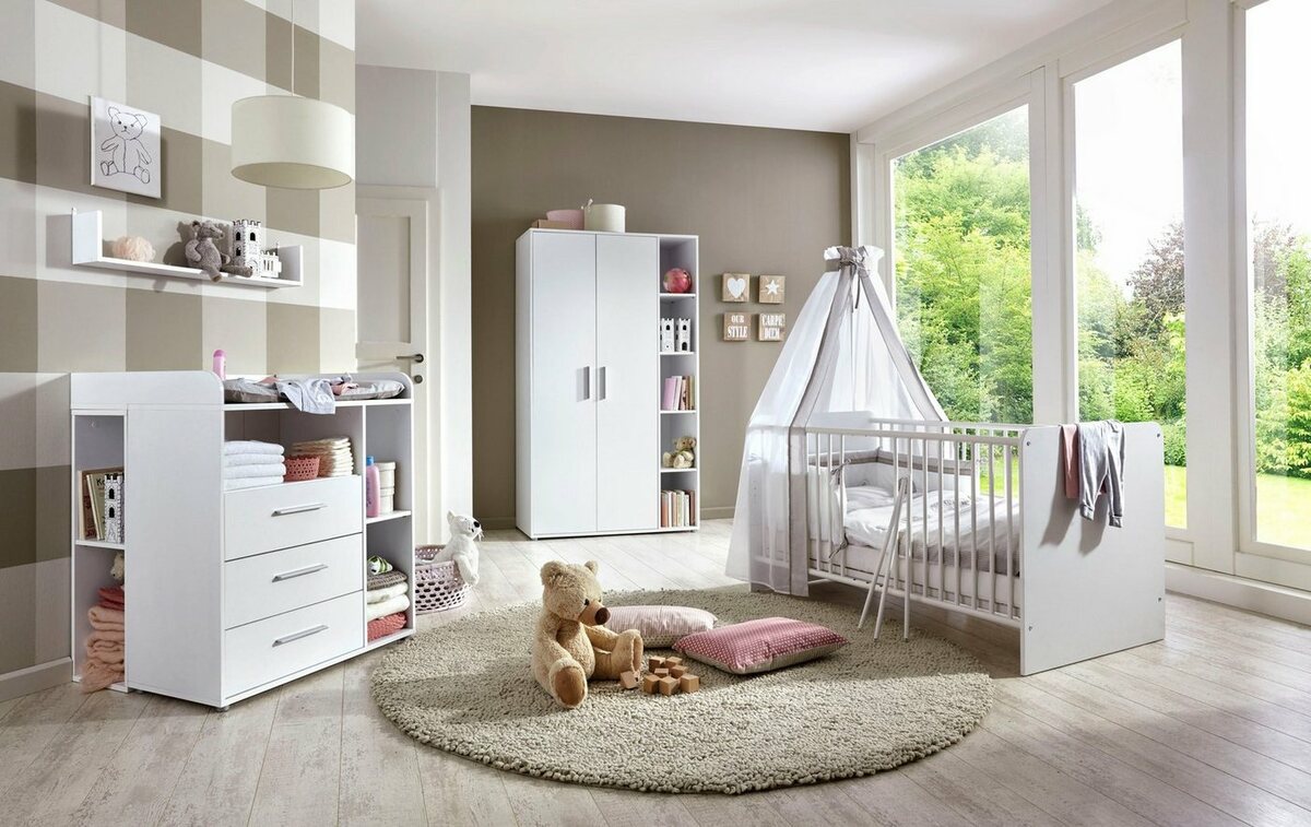Bild 1 von BMG Möbel Babyzimmer-Komplettset Luis, (Set, 6-St., Bett + Wickelkommode + 2-trg. Schrank + Unterstellregal (Set 2-tlg), Bett + Wickelkommode + 2-trg. Schrank + Unterstellregal (Set 2-tlg)