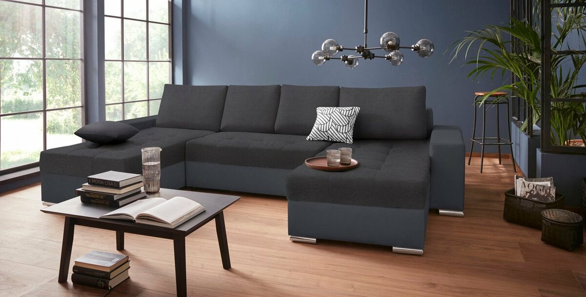 Bild 1 von COLLECTION AB Wohnlandschaft Josy, inkl. Bettfunktion, Bettkasten und Zierkissen, mit 2 Recamieren, Schwarz