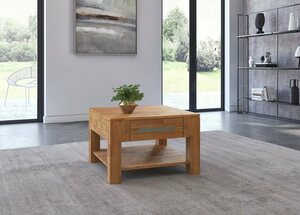 Woltra Couchtisch Kolding, Massivholz mit Schublade, Braun