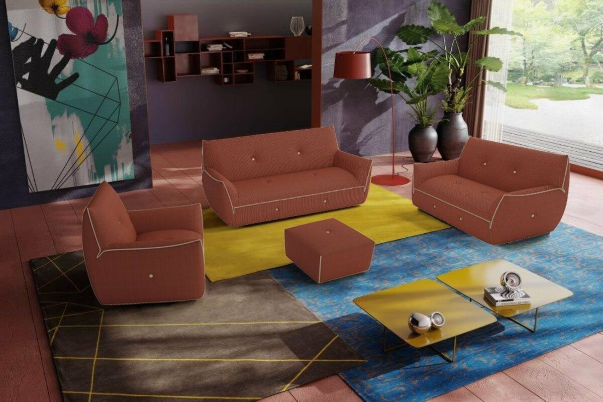 Bild 1 von Egoitaliano Polstergarnitur Yuki, Set, bestehend aus einem 2,5- und einem 2-Sitzer, Sessel und Hocker, Grau|rot