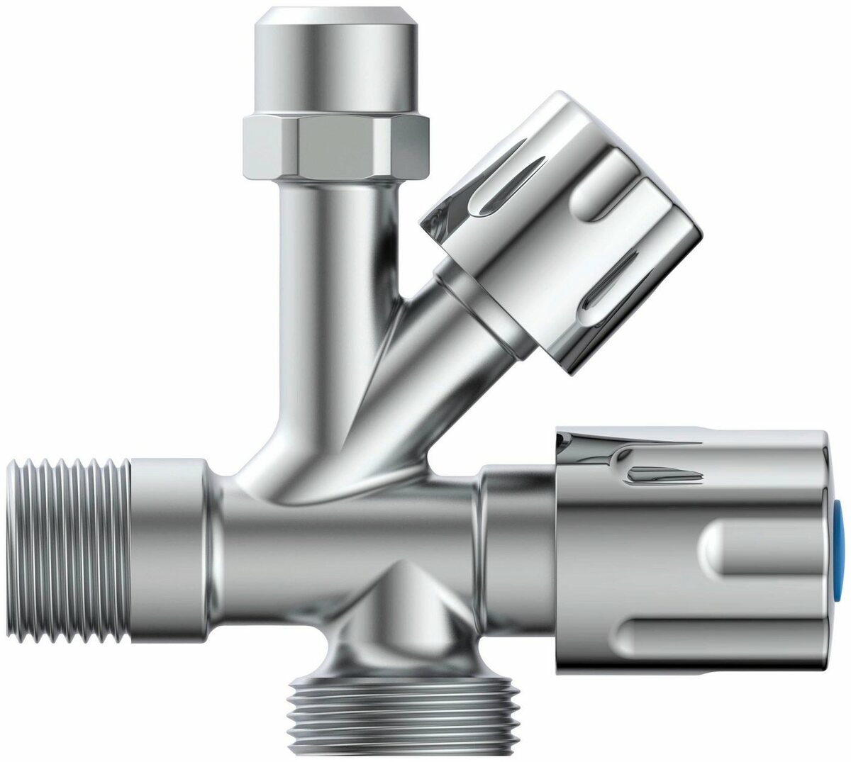 Bild 1 von Kirchhoff 3-Wege-Ventil, Geräte Eckventil 1/2 zoll, 1/2AG x 3/4"AG x 3/8"AG x 10 mmQ"
