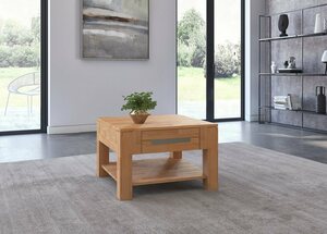 Woltra Couchtisch Kolding, Massivholz mit Schublade, Braun