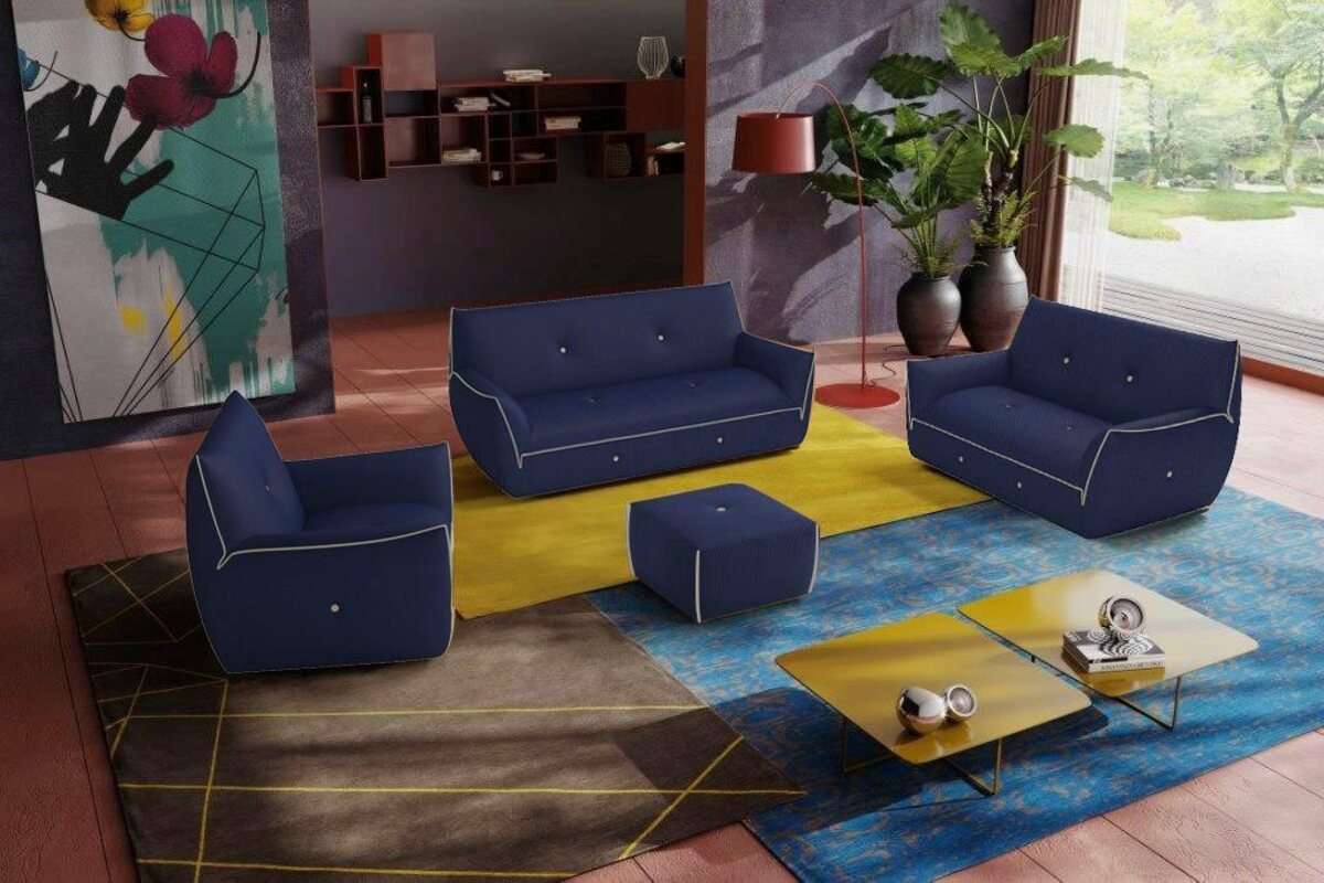 Bild 1 von Egoitaliano Polstergarnitur Yuki, Set, bestehend aus einem 2,5- und einem 2-Sitzer, Sessel und Hocker, Blau|grau