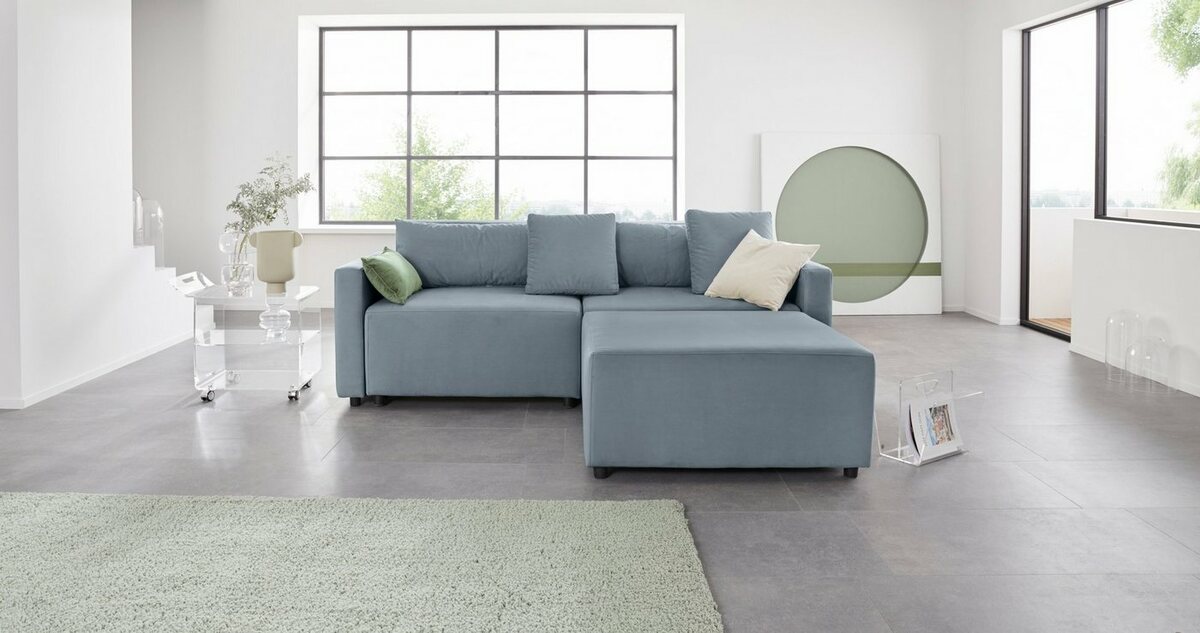 Bild 1 von INOSIGN Ecksofa Marva 3tlg., 3 Teile, beide Armlehnelemente ausziehbar für Bettfunktion, mit Bettkasten, Grau