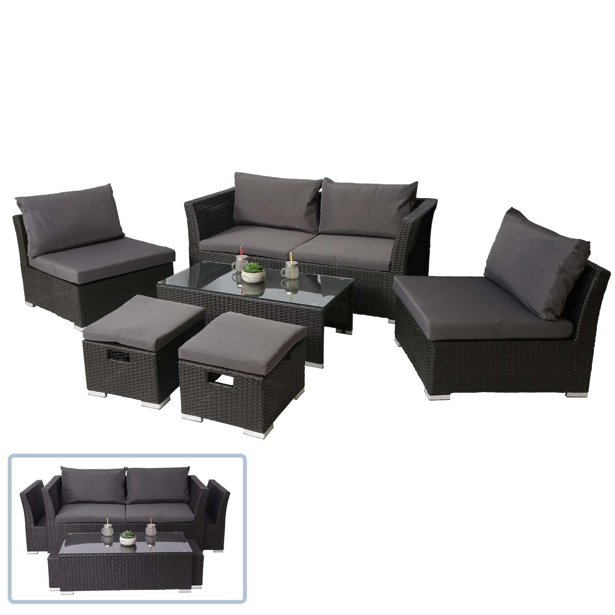Bild 1 von Poly-Rattan Garnitur MCW-J36, Balkon-/Garten-/Lounge-Set Sitzgruppe Sofa ~ anthrazit, Kissen dunkelgrau
