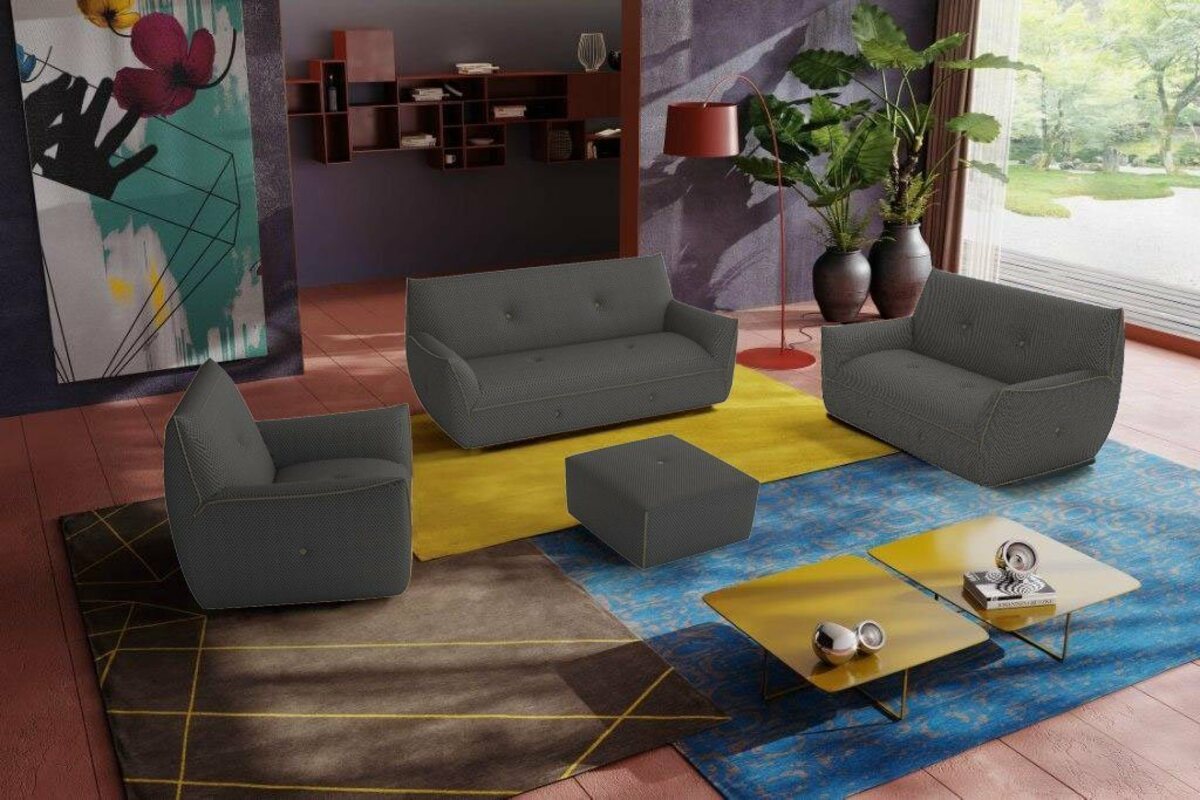 Bild 1 von Egoitaliano Polstergarnitur Yuki, Set, bestehend aus einem 2,5- und einem 2-Sitzer, Sessel und Hocker, Grau