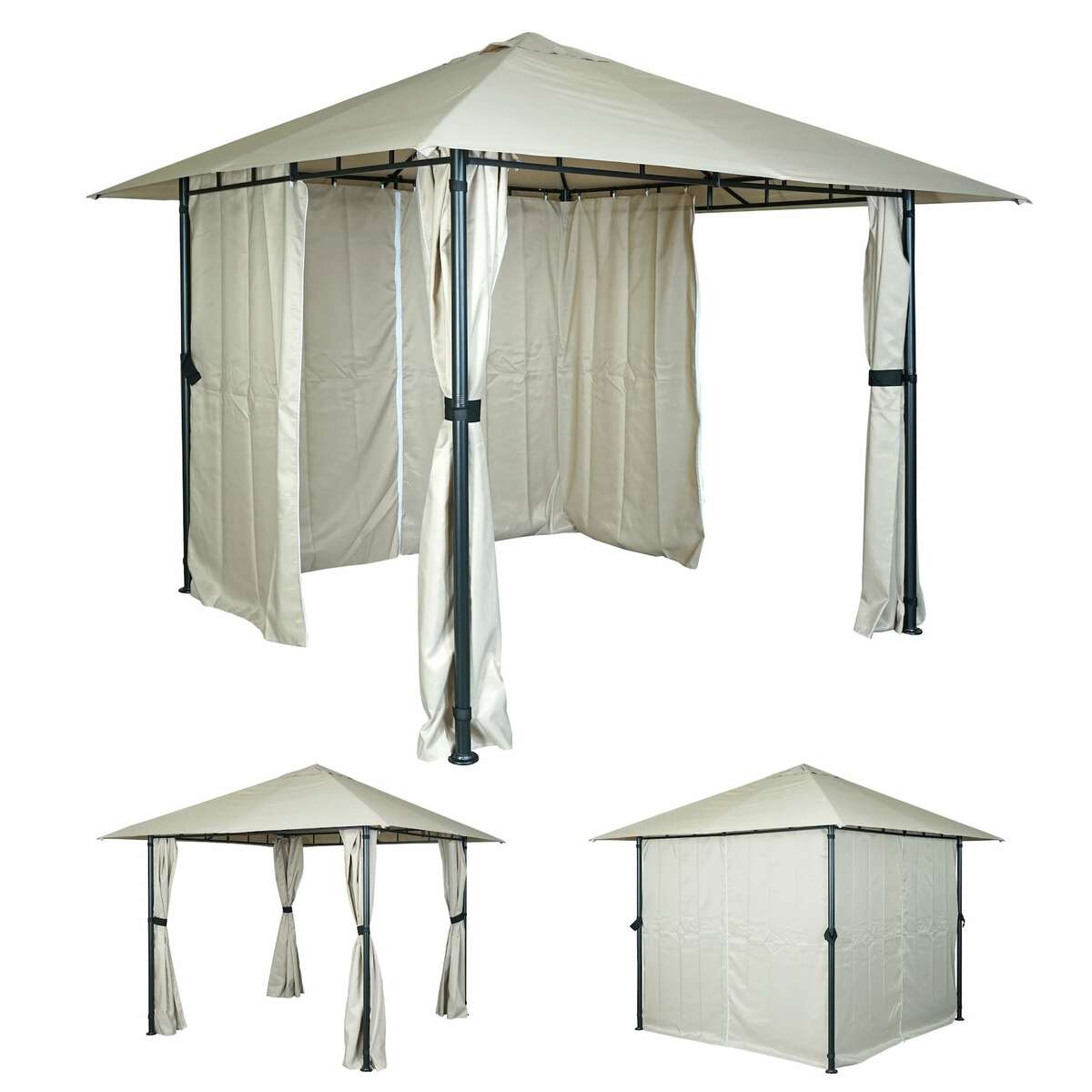 Bild 1 von Pergola MCW-J63, Garten Pavillon Terrassenüberdachung mit Seitenwand, 3x3m ~ creme-beige