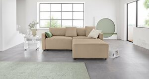 INOSIGN Ecksofa Marva 3tlg., 3 Teile, beide Armlehnelemente ausziehbar für Bettfunktion, mit Bettkasten, Beige