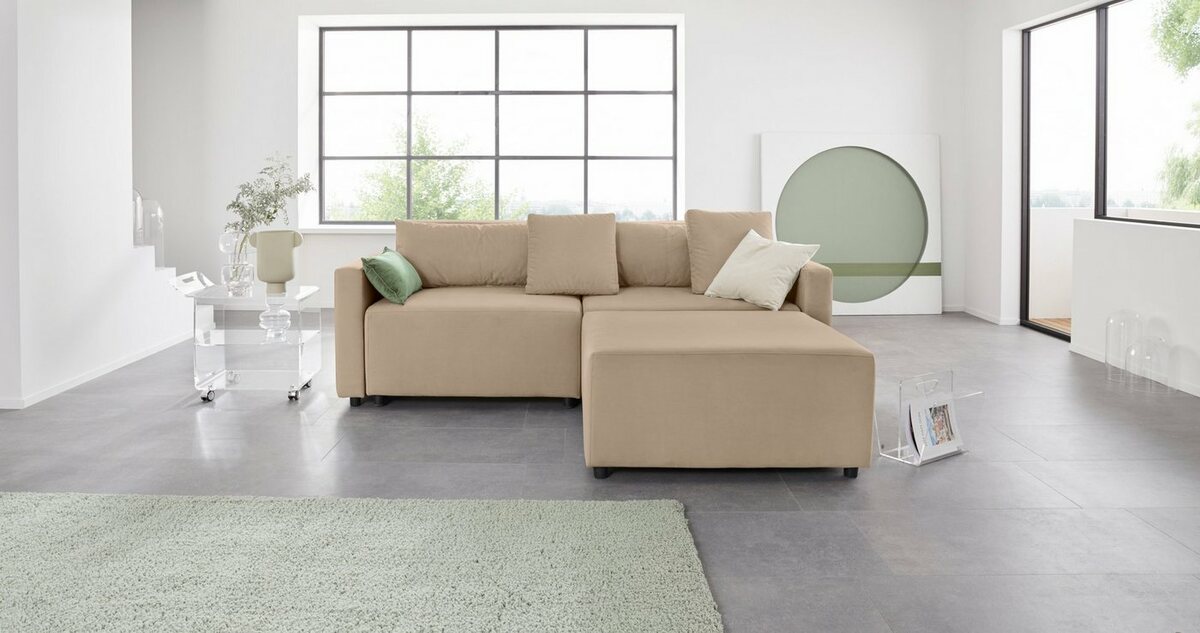 Bild 1 von INOSIGN Ecksofa Marva 3tlg., 3 Teile, beide Armlehnelemente ausziehbar für Bettfunktion, mit Bettkasten, Beige