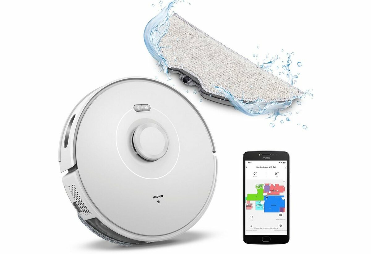 Bild 1 von Medion® Saugroboter X10 SW, mit Lasernavigation und Wischfunktion, 20 W, 2.700Pa Saugkraft, 2in1 Roboterstaubsauger, präzise Kartenerstellung