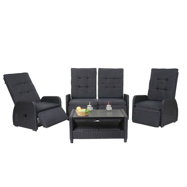 Bild 1 von Garnitur MCW-J35, Lounge-Set Sitzgruppe Sofa, Spun Poly halbrundes Poly-Rattan ~ anthrazit, Kissen anthrazit