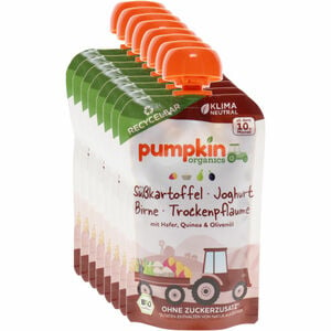 Pumpkin Organics BIO Quetschies Süßkartoffel, Joghurt & Birne, 8er Pack
