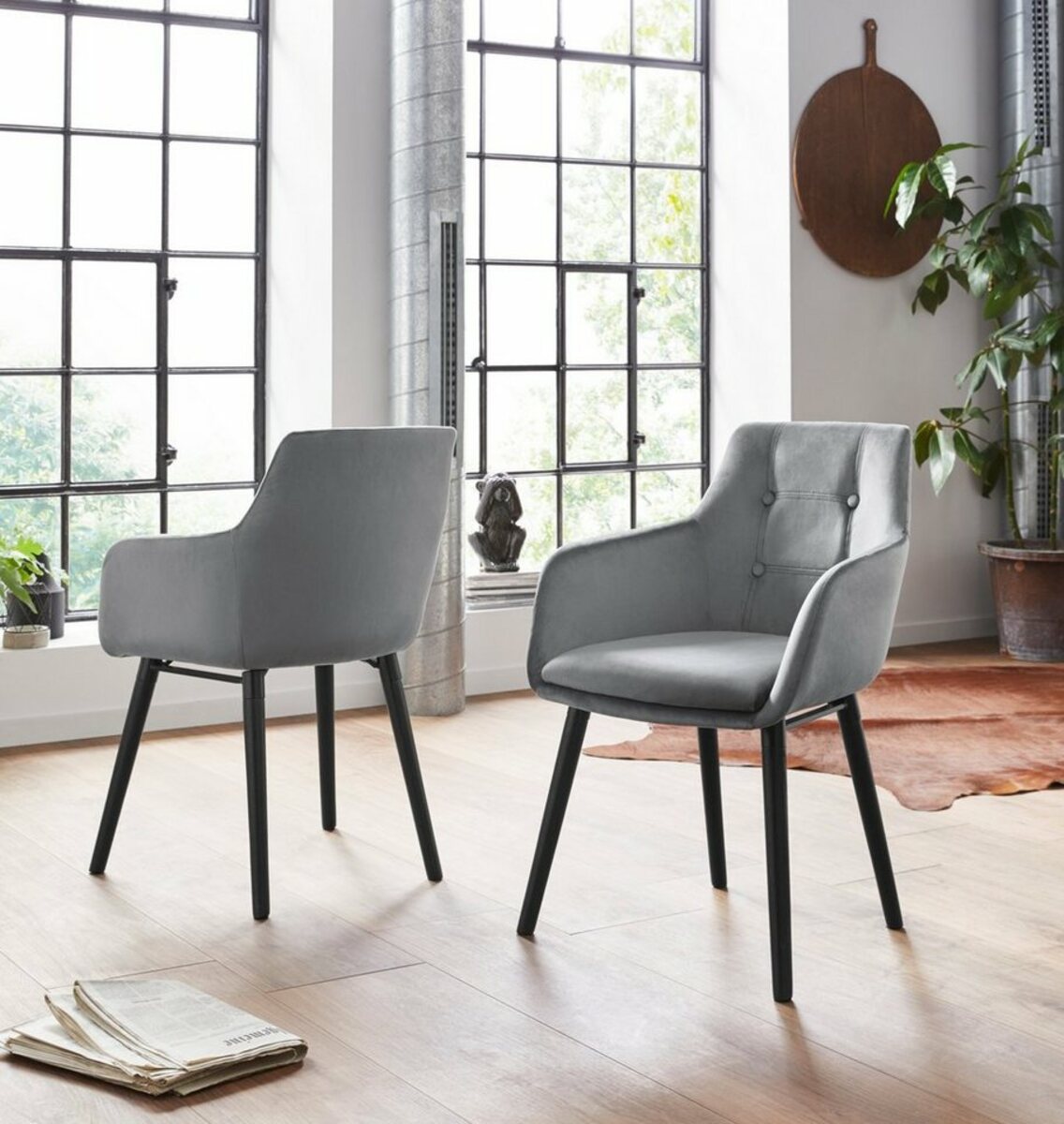 Bild 1 von Home affaire Armlehnstuhl Bradford (Set, 2 St), (1 oder 2 Stück), Bezug in Samtsoff, Gestell aus Eiche Massivholz