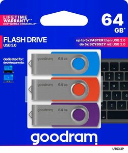 Goodram UTS3 MIX 64GB USB 3.0 3 PACK USB-Stick (USB 3.0, Lesegeschwindigkeit 60 MB/s)