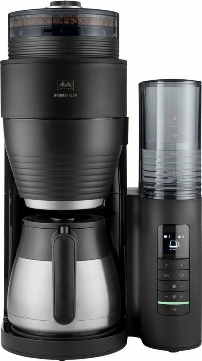 Bild 1 von Melitta Kaffeemaschine mit Mahlwerk AromaFresh Therm Pro X 1030-12 schwarz-silber, 1l Kaffeekanne, Papierfilter 1x4