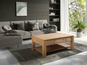Woltra Couchtisch Kolding, Massivholz mit Schublade, Braun