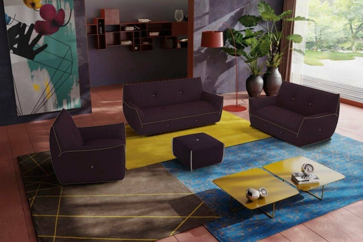 Bild 1 von Egoitaliano Polstergarnitur Yuki, Set, bestehend aus einem 2,5- und einem 2-Sitzer, Sessel und Hocker, Grau|rot