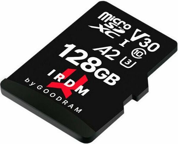 Bild 1 von Goodram IRDM 128GB microSDXC UHS I U3 A2 + adapter Speicherkarte (128 GB, Video Speed Class 30 (V30), 170 MB/s Lesegeschwindigkeit)