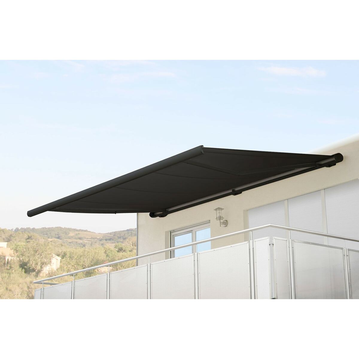 Bild 1 von Elektrische Kassettenmarkise MCW-H27, Markise Vollkassette 6x3m ~ Polyester anthrazit, Rahmen anthrazit