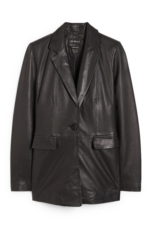 Bild 1 von C&A Leder-Blazer-Regular Fit, Schwarz, Größe: 34