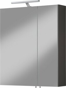 Welltime Spiegelschrank Torino Breite 60 cm, 2-türig, LED-Beleuchtung, Schalter-/Steckdosenbox, Grau