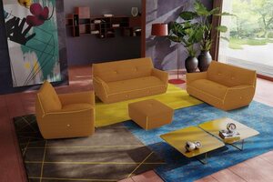 Egoitaliano Polstergarnitur Yuki, Set, bestehend aus einem 2,5- und einem 2-Sitzer, Sessel und Hocker, Gelb|orange