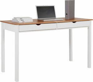 INOSIGN Schreibtisch Gava, aus massiven Kiefernholz, mit praktischen Griffmulden, Breite 140 cm, Weiß