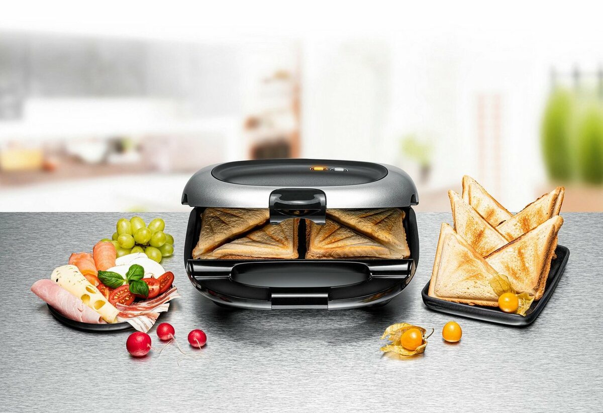 Bild 1 von Rommelsbacher Sandwichmaker ST 1000, 950 W, für 2 American XL Toasts (ca. 12 x 12 cm)