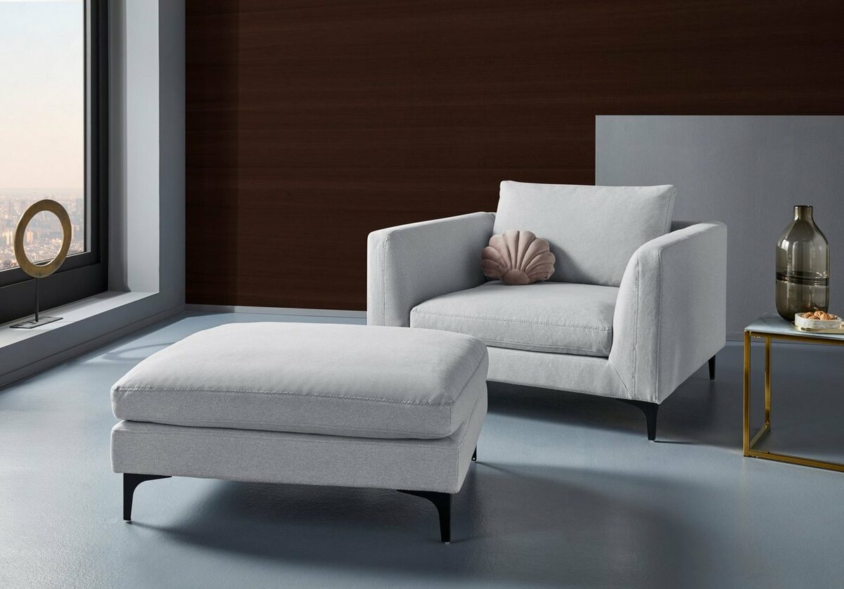 Bild 1 von Places of Style Hocker Nixon, mit Federn für besseren Sitzkomfort, mit schwarzen Metallbeinen, Grau|silberfarben