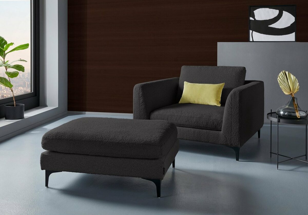 Bild 1 von Places of Style Hocker Nixon, mit Federn für besseren Sitzkomfort, mit schwarzen Metallbeinen, Schwarz