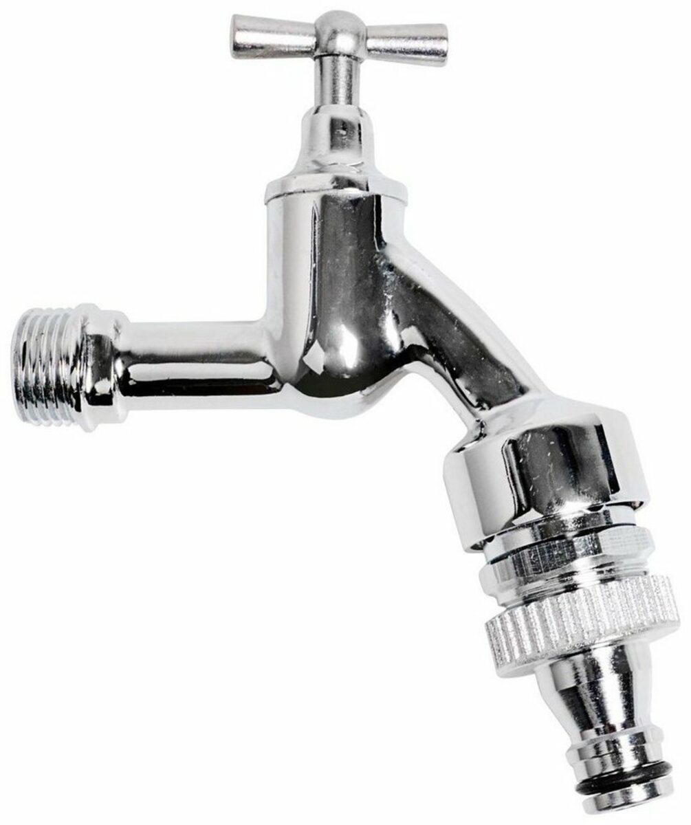 Bild 1 von Kirchhoff 2-Wege-Ventil, MS Auslaufventil Knebelgriff, 1/2AG x Gardena Click, Chrom"