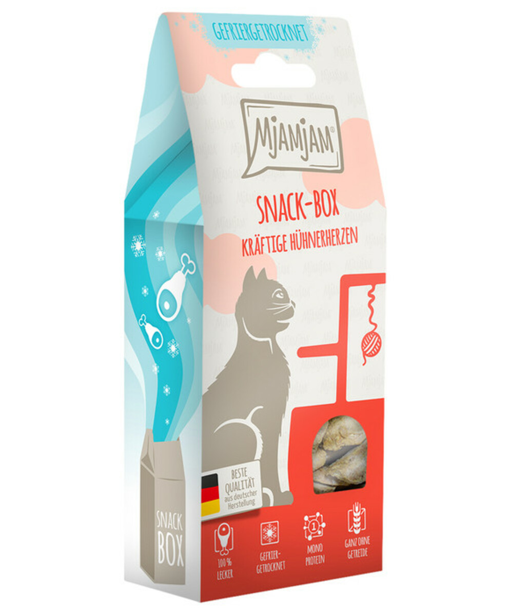 Bild 1 von MjAMjAM® Katzensnack Snackbox kräftige Hühnerherzen, Adult, 35 g