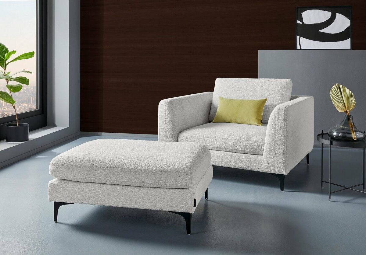 Bild 1 von Places of Style Hocker Nixon, mit Federn für besseren Sitzkomfort, mit schwarzen Metallbeinen, Beige