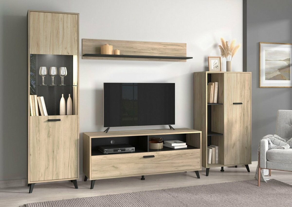 Bild 1 von INOSIGN Wohnwand Umbria, (Set, 4-St), Grau|schwarz